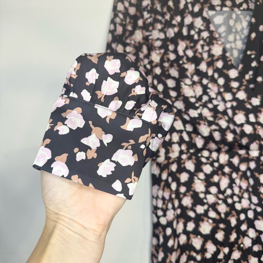 PAIGE Carrie Ann Floral Long Sleeve Wrap Dress with Ruffle Hem Size M - Picture 7 of 11